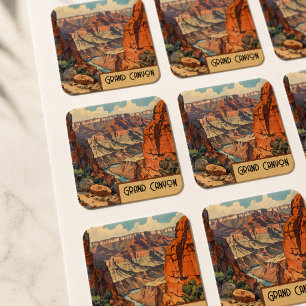 Grand Canyon Retro Reisontwerp Vierkante Sticker