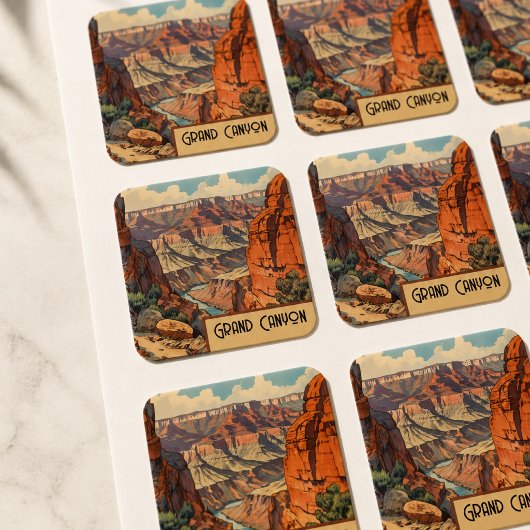 Grand Canyon Retro Reisontwerp Vierkante Sticker