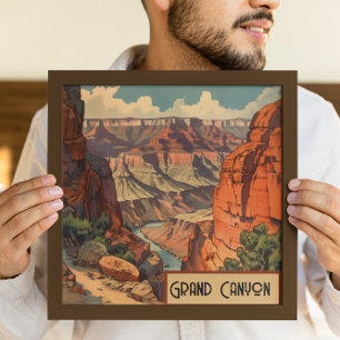 Grand Canyon Retro Travel Design Canvas Afdruk