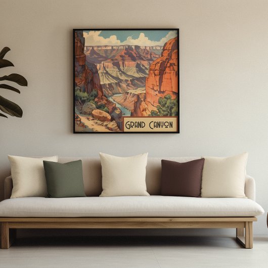 Grand Canyon Retro Travel Design Canvas Afdruk