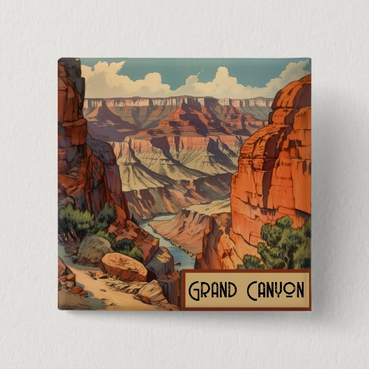 Grand Canyon Retro Travel Design Vierkante Button 5,1 Cm (Voorkant)