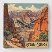 Grand Canyon Retro Travel Design Vierkante Klok (Voorkant)