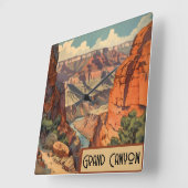 Grand Canyon Retro Travel Design Vierkante Klok (Hoek)
