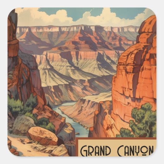 Grand Canyon Retro Travel Design Vierkante Sticker (Voorkant)