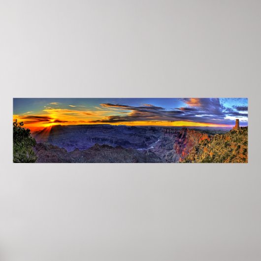 Grand Canyon Sunbeams and Tower Panorama Poster (Voorkant)