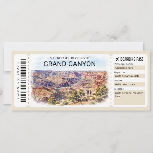 Grand Canyon Trip Boarding Pass Ticket Kaart (Voorkant)