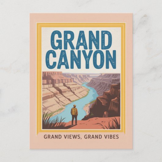 Grand Canyon USA Retro National Park Hiker Briefkaart (Voorkant)