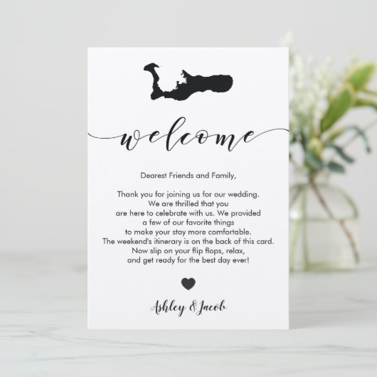Grand Cayman bruiloft welkomstbrief en reisschema Programmakaart (Staand voorkant)
