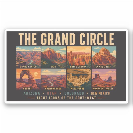 Grand Circle National Parks Landmarks Illustratie Sticker (Voorkant)
