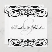 Grand Duchess Black en White Scroll Invitation Kaart (Voorkant / Achterkant)