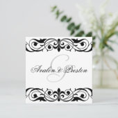 Grand Duchess Black en White Scroll Invitation Kaart (Staand voorkant)
