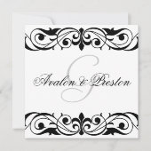 Grand Duchess Black en White Scroll Invitation Kaart (Voorkant)