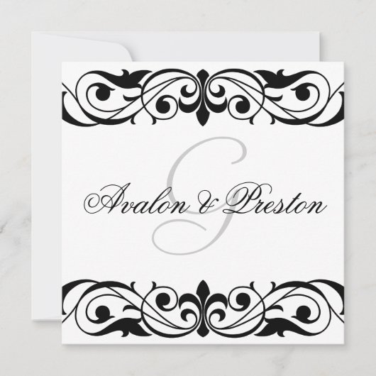 Grand Duchess Black en White Scroll Invitation Kaart (Voorkant)
