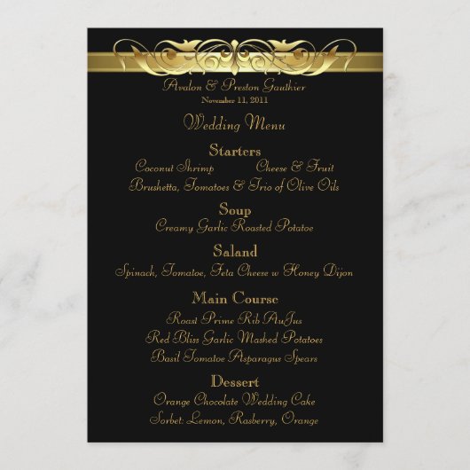 Grand Duchess Black Scroll Wedding Menu (Voorkant)