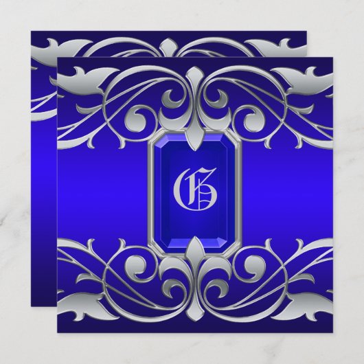 Grand Duchess Blue Jewel Silver Rol Uitnodiging (Voorkant / Achterkant)