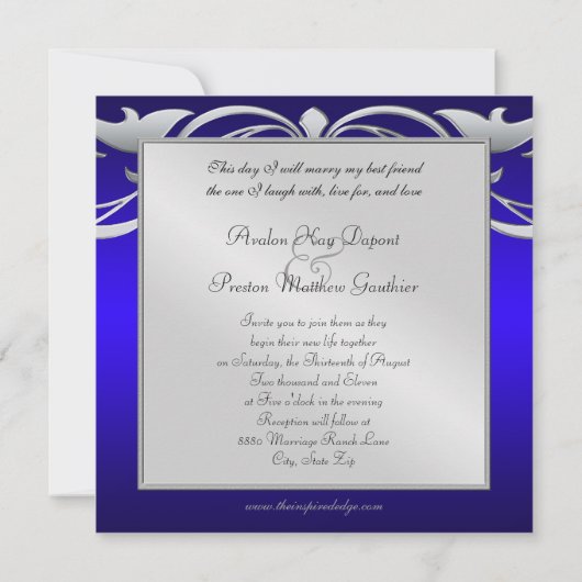 Grand Duchess Blue Jewel Silver Rol Uitnodiging (Achterkant)