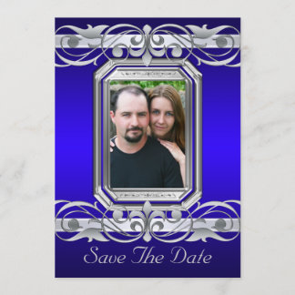 Grand Duchess Blue Save the Date Silver Invitation