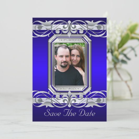 Grand Duchess Blue Save the Date Silver Invitation (Staand voorkant)