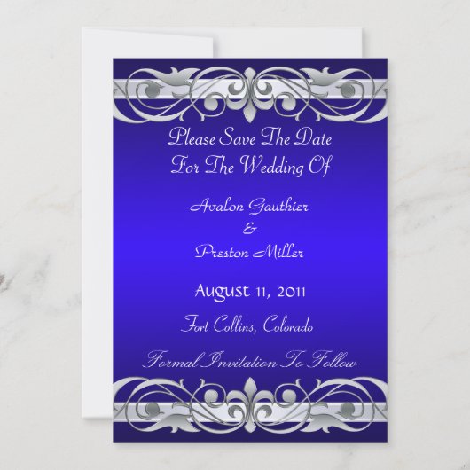 Grand Duchess Blue Save the Date Silver Invitation (Achterkant)