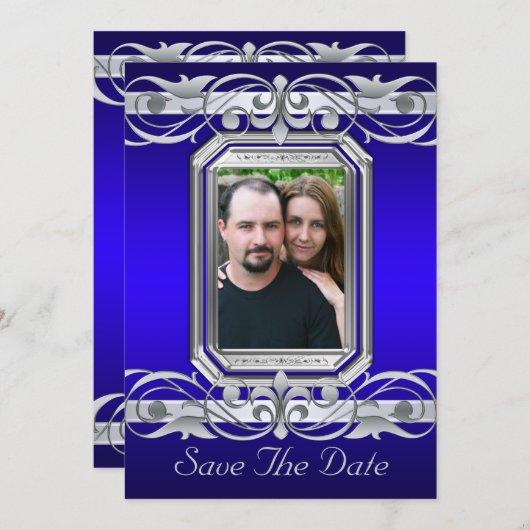 Grand Duchess Blue Save the Date Silver Invitation (Voorkant / Achterkant)