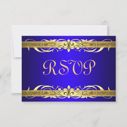 Grand Duchess Gold Scroll Blue RSVP-kaart RSVP Kaartje (Voorkant)