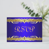 Grand Duchess Gold Scroll Blue RSVP-kaart RSVP Kaartje (Staand voorkant)