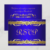 Grand Duchess Gold Scroll Blue RSVP-kaart RSVP Kaartje (Voorkant / Achterkant)