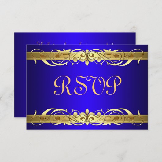 Grand Duchess Gold Scroll Blue RSVP-kaart RSVP Kaartje (Voorkant / Achterkant)