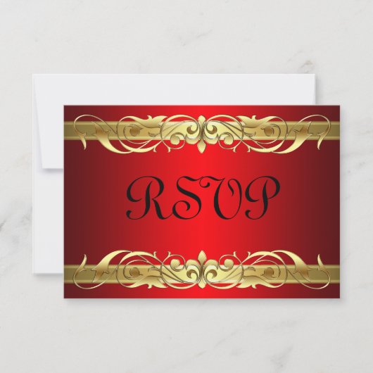Grand Duchess Gold Scroll Red RSVP-kaart RSVP Kaartje (Voorkant)