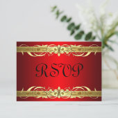 Grand Duchess Gold Scroll Red RSVP-kaart RSVP Kaartje (Staand voorkant)