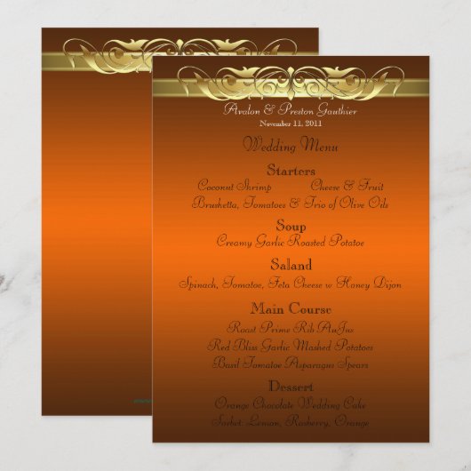 Grand Duchess Oranje Scroll Wedding Menu (Voorkant / Achterkant)