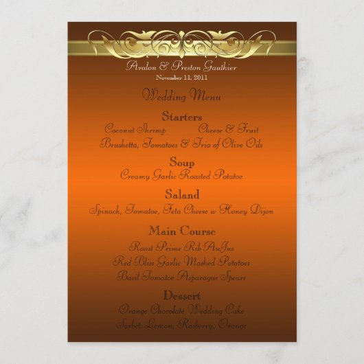 Grand Duchess Oranje Scroll Wedding Menu (Voorkant)