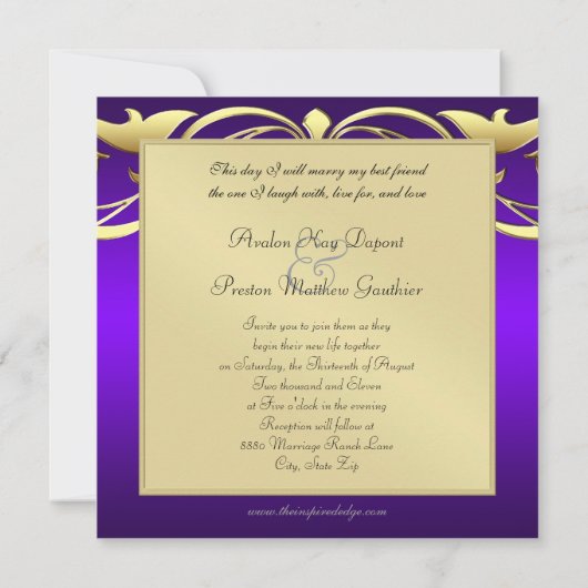 Grand Duchess Paarse Jewel Gold Scroll Uitnodiging (Achterkant)