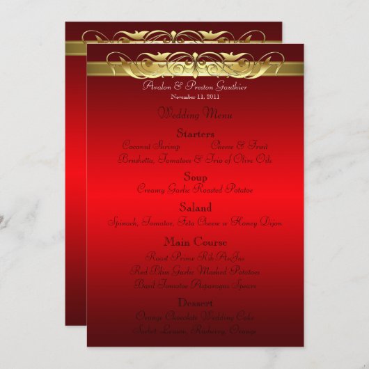 Grand Duchess Red Scroll Wedding Menu (Voorkant / Achterkant)