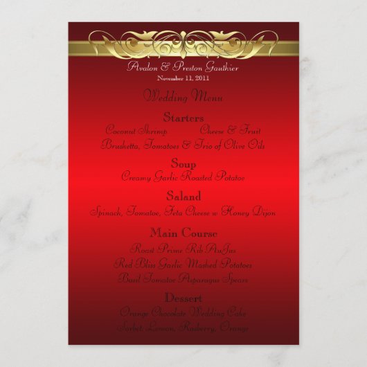 Grand Duchess Red Scroll Wedding Menu (Voorkant)