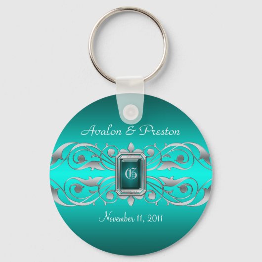 Grand Duchess Silver Monogram Blauwgroen Sleutelha Sleutelhanger (Voorkant)