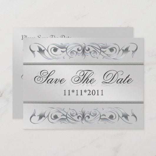 Grand Duchess Silver Scroll Bewaar de datum Briefk Aankondigingskaart (Voorkant / Achterkant)