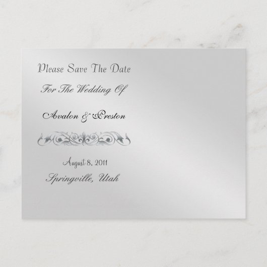 Grand Duchess Silver Scroll Bewaar de datum Briefk Aankondigingskaart (Achterkant)