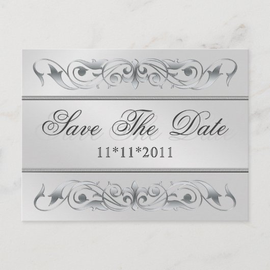 Grand Duchess Silver Scroll Bewaar de datum Briefk Aankondigingskaart (Voorkant)