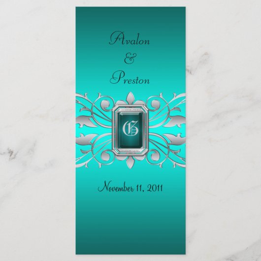 Grand Duchess Silver Scroll Blauwgroen huwelijkspr Programmakaart (Voorkant)