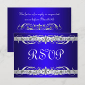 Grand Duchess Silver Scroll Blue RSVP-kaart RSVP Kaartje (Voorkant / Achterkant)