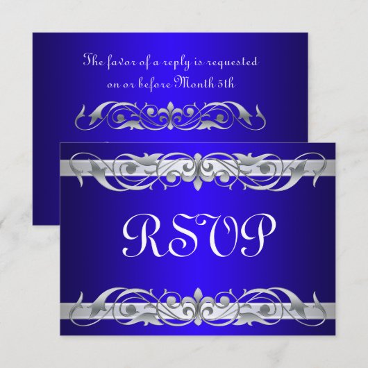 Grand Duchess Silver Scroll Blue RSVP-kaart RSVP Kaartje (Voorkant / Achterkant)