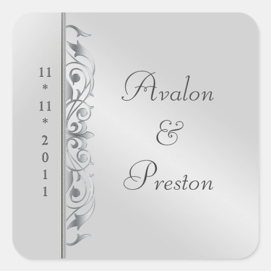 Grand Duchess Silver Scroll Save The Date Sticker (Voorkant)