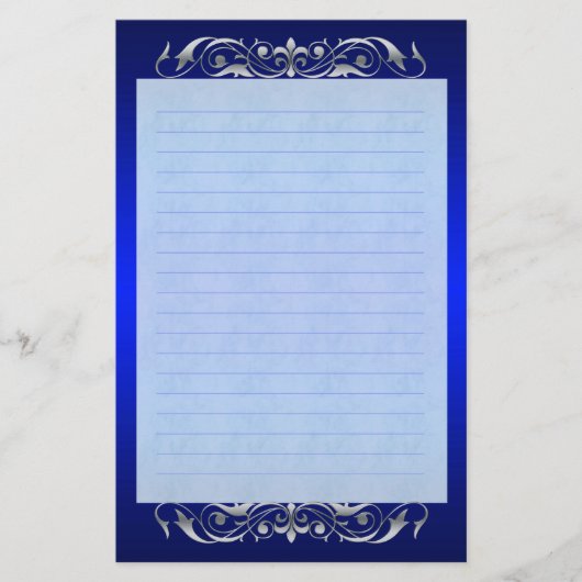 Grand Duchess Zilveren Scroll Lined Blauw briefpap Briefpapier (Voorkant)