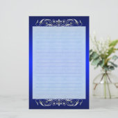 Grand Duchess Zilveren Scroll Lined Blauw briefpap Briefpapier (Staand voorkant)