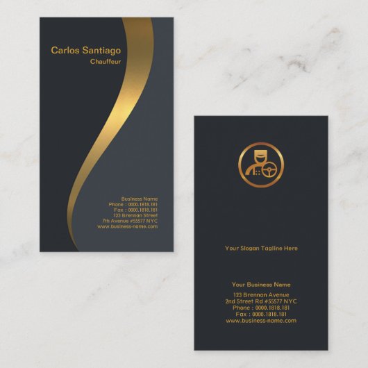 Grand Extravagant Luxurous Gold Wave Chauffeur Visitekaartje (Voorkant / Achterkant)