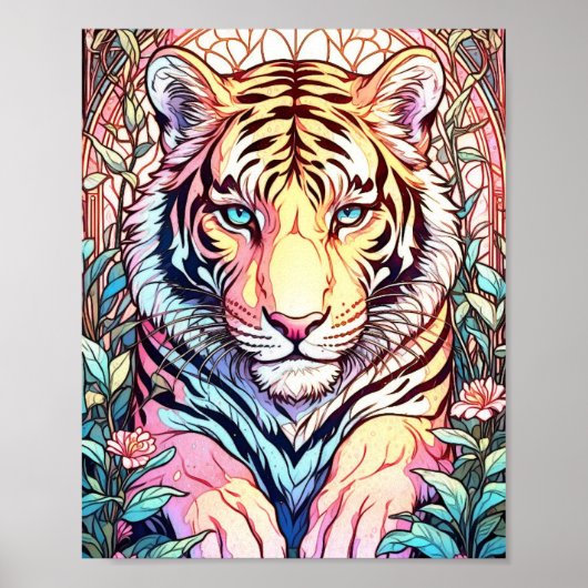 Grand Floral Tiger Surreal Schilderij Print (Voorkant)