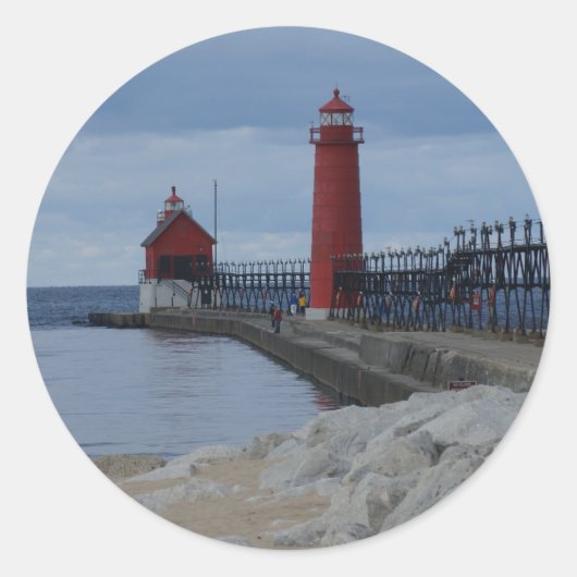 Grand Haven Lighthouders Ronde Sticker (Voorkant)
