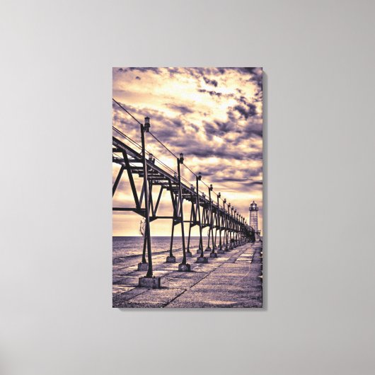 Grand Haven lighthouse and pier, Grand Haven Canvas Afdruk (Voorkant)