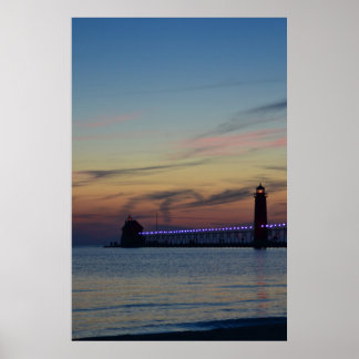 Grand Haven Lighthouse en Pier bij nacht Poster